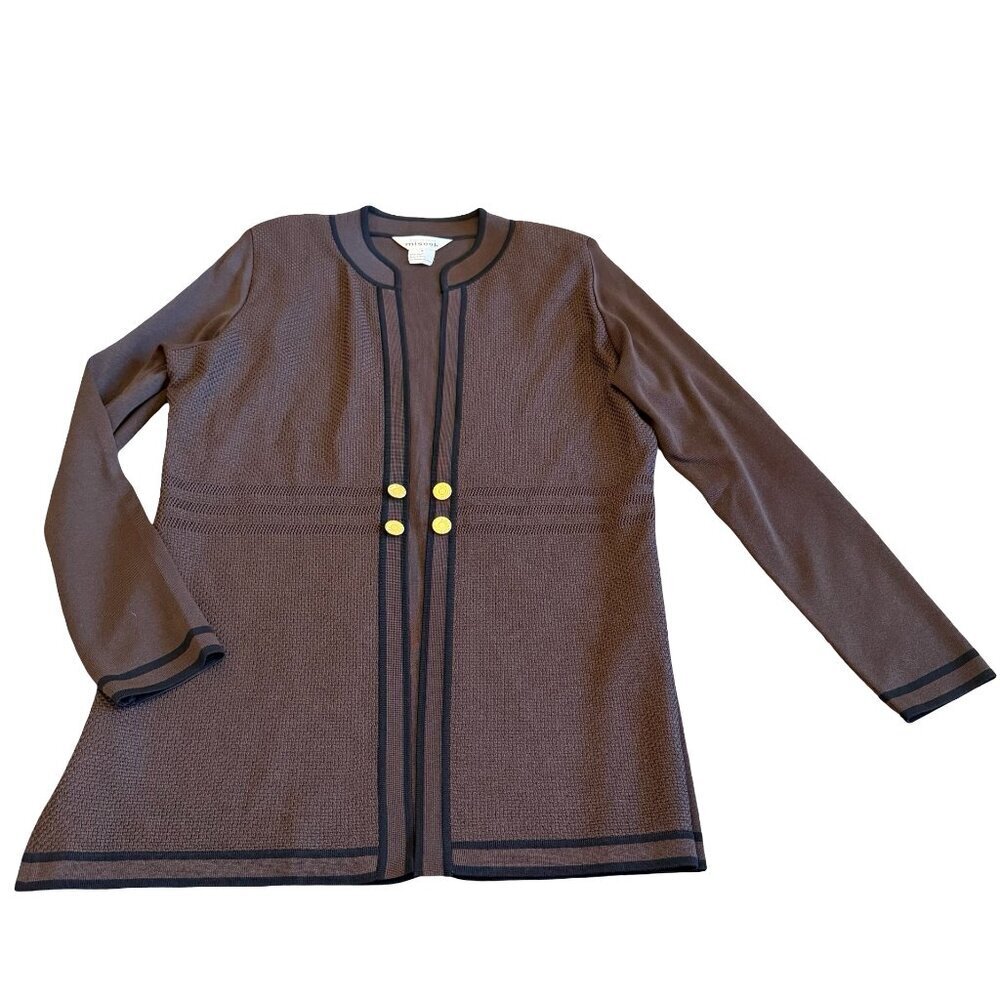 Exclusively Misook Brown Stretch Open-Front Sweater Long-Lengt Jacket Size Small